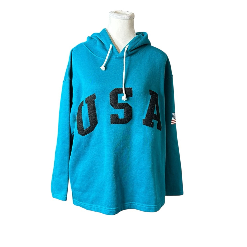 90s The Limited Vintage USA Teal Hoodie | Oversized Sporty Pullover Sweatshirt